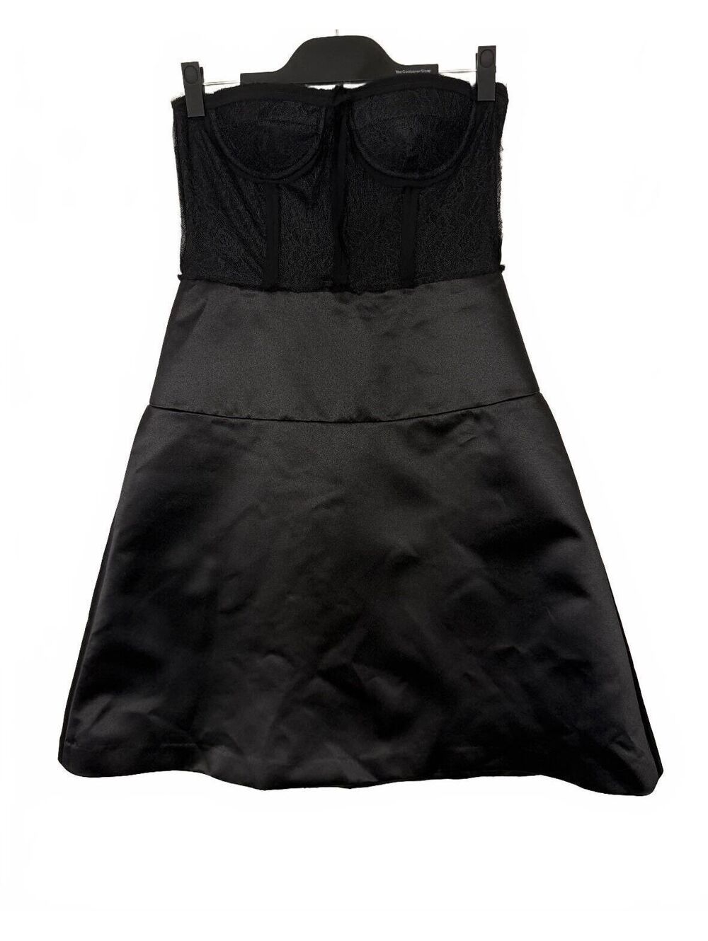 Zara Studio Women's Black Lace Corset Bustier Satin A-Line Mini Dress Medium